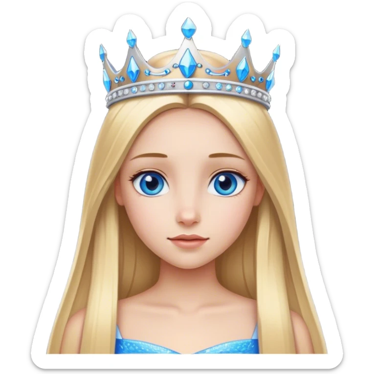 Straight long blonde hair and blue eyes girl and princess crown sticker