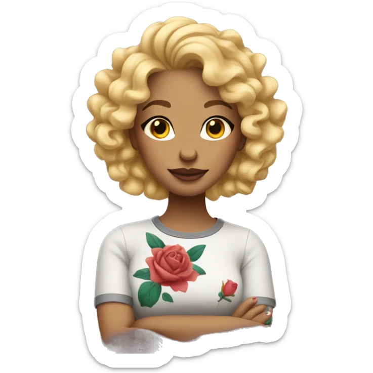Woman with curly blonde hair with tattoos and looks like a cool mom sticker