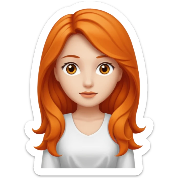 A woman with Orange long ondulated hair, brown reyes And dresses with White top And White long skirt sticker