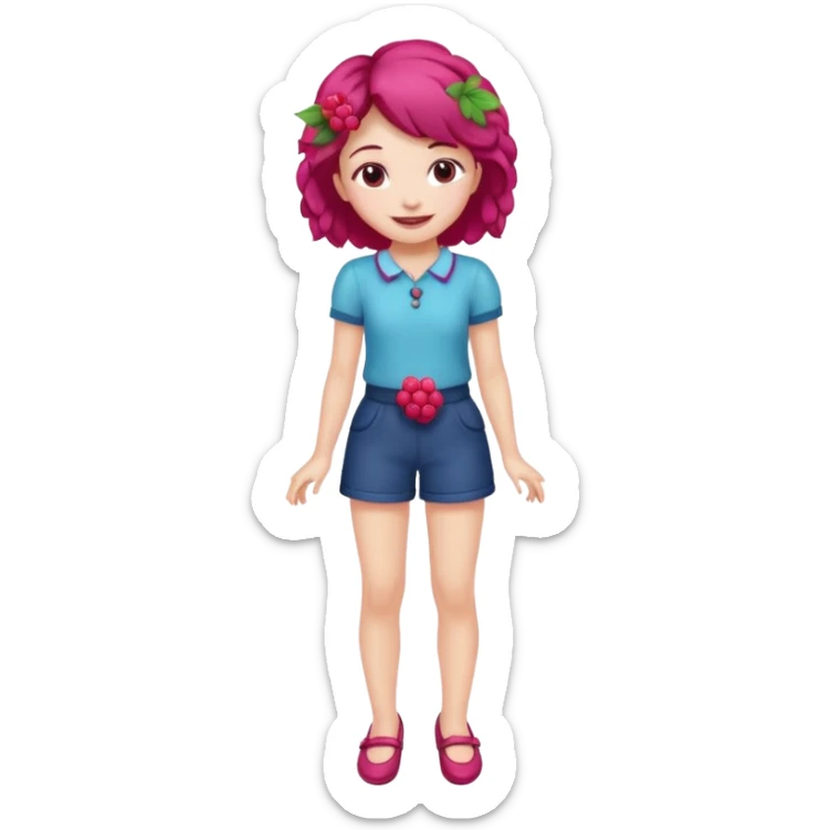 Raspberry torte human girl full body and legs with a raspberry barrette on her hair without a cake sticker