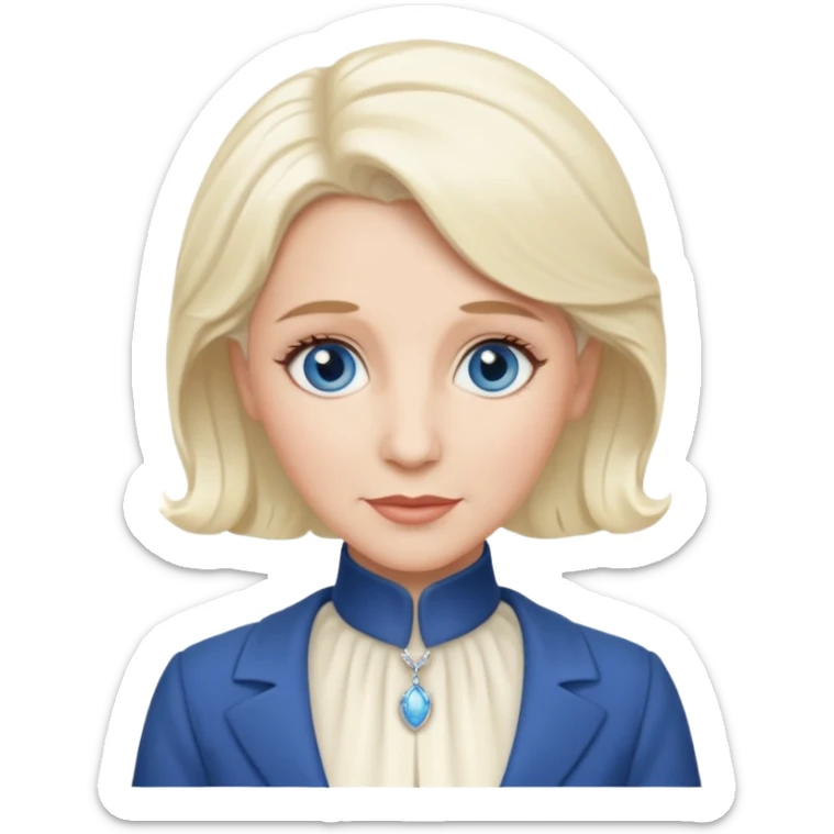 Patty Andrews from The Andrews Sisters with blue eyes, platinum blonde hair, ivory outfit sticker