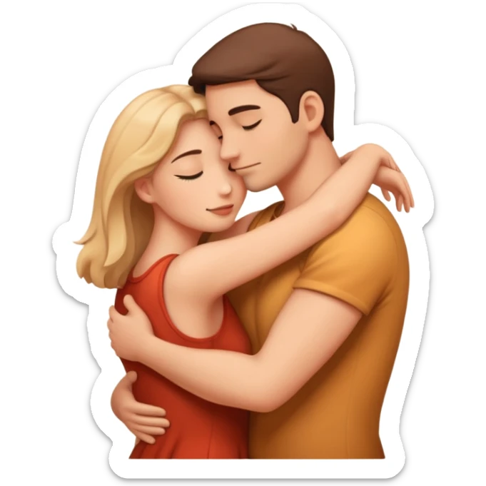 A romantic emoji-style illustration of a man and woman in a passionate embrace from behind, suggestive but not explicit, soft lighting, warm colors, minimal detail sticker