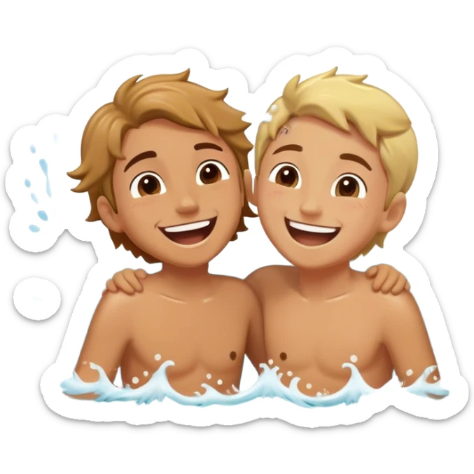 Two friends stand in the ocean, splashing water at each other, laughing as the waves roll around them. Theyr with pure joy, fully present in the moment, embracing fun, connection, and the warmth of shared happiness. sticker