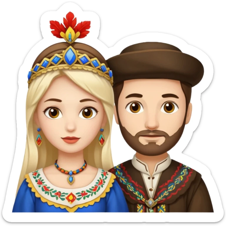 An woman dressed in a national Romanian costume and a men right next to her dressed in a Romanian national costume sticker