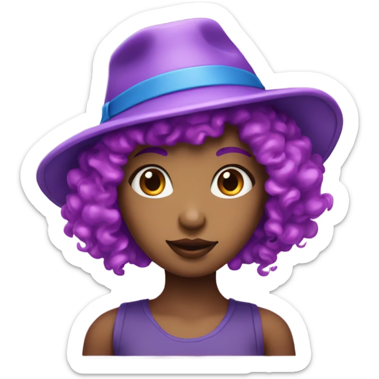 Girl with purple hat with blue lips with curly pink hair sticker