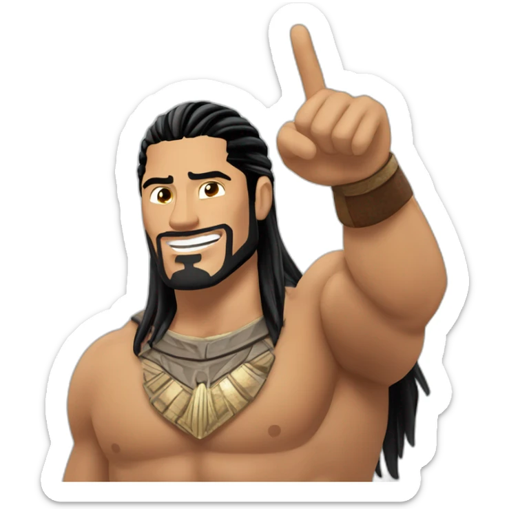 Roman reigns acknowledging himself as the tribal chief with his index finger pointing to the sky sticker