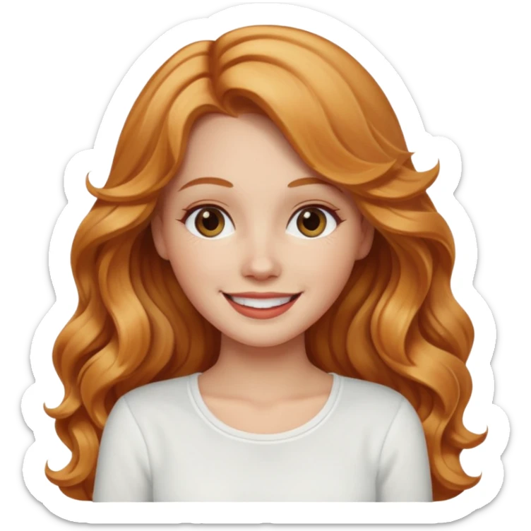 white girl with strawberry blonde long wavy hair, white top  sticker