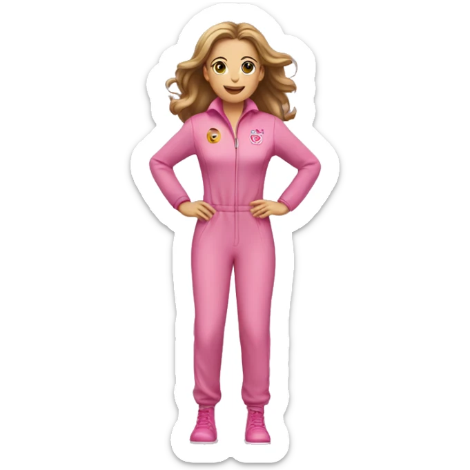 Woman  light brown hair  hazel eyes pink full body jump suit flying sticker