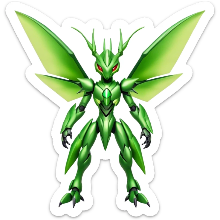 Colorful Cool Edgy Shiny Futuristic Ethereal Legendary Scizor-Scyther-Digimon-hybrid full body sticker