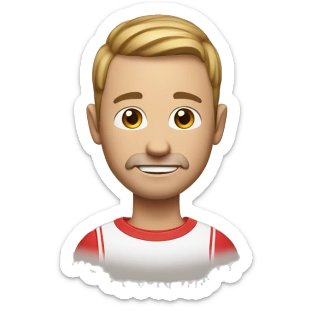 Man, male, young from about 30 to 40 years old, with red and white t-shirt has vertical sticks and a red piluso sticker