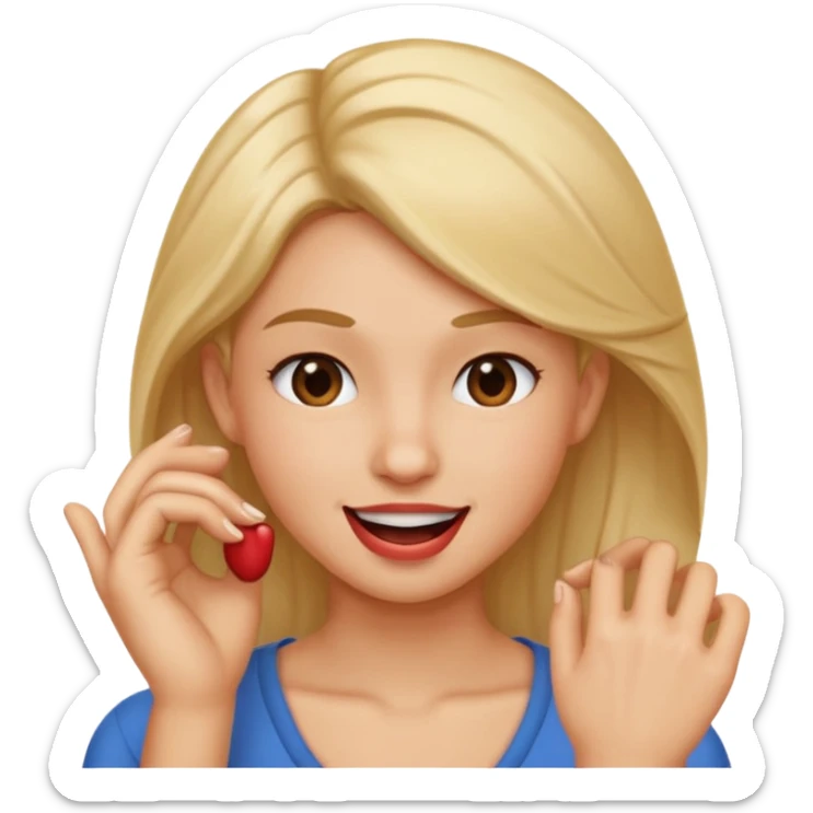 Create an emoji that's biting lip but looking like the smirk emoji but with a hand like it's putting hair behind their ear  sticker