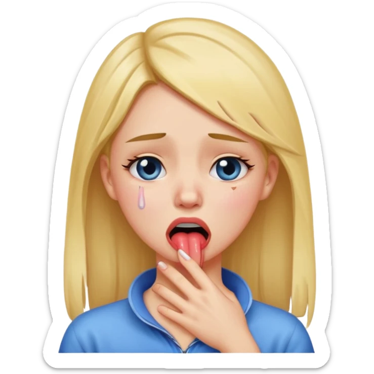 a girl holding her neck sticking her tongue out with tears sticker