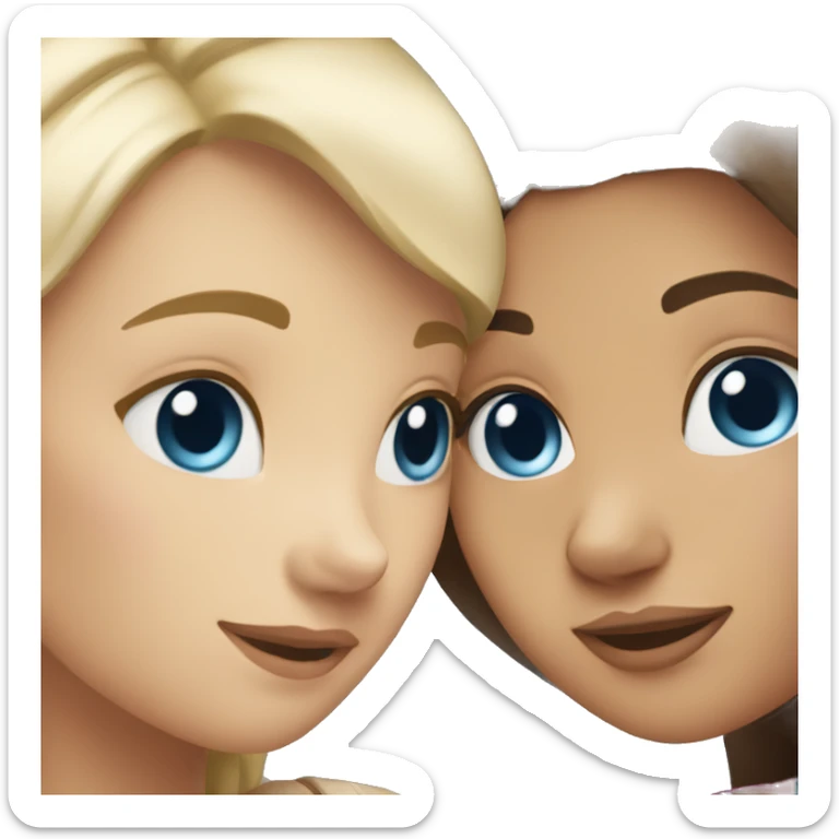 Blond and blue eyes girl and brunette and brown eyes woman cuddling sticker