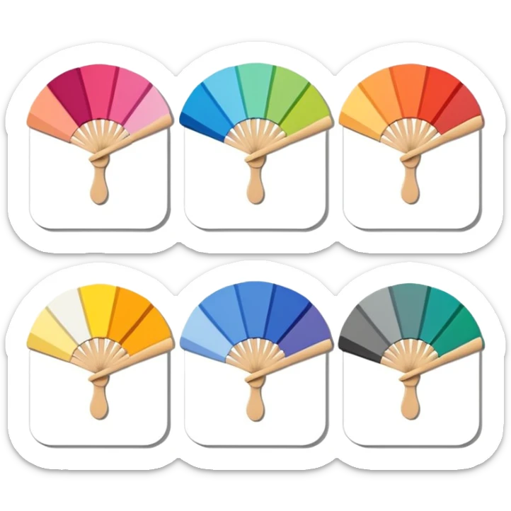house paint swatches. there should be 3 or 4 cards of different colours, with different shades of that colour, in a slight fan shape. simple and not busy sticker