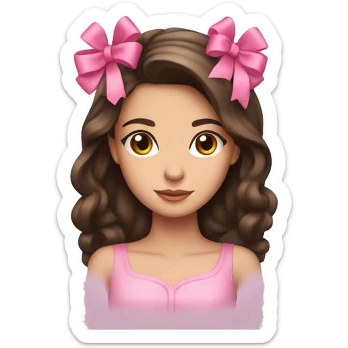 pretty brunette girl with a pink bow in her hair  sticker