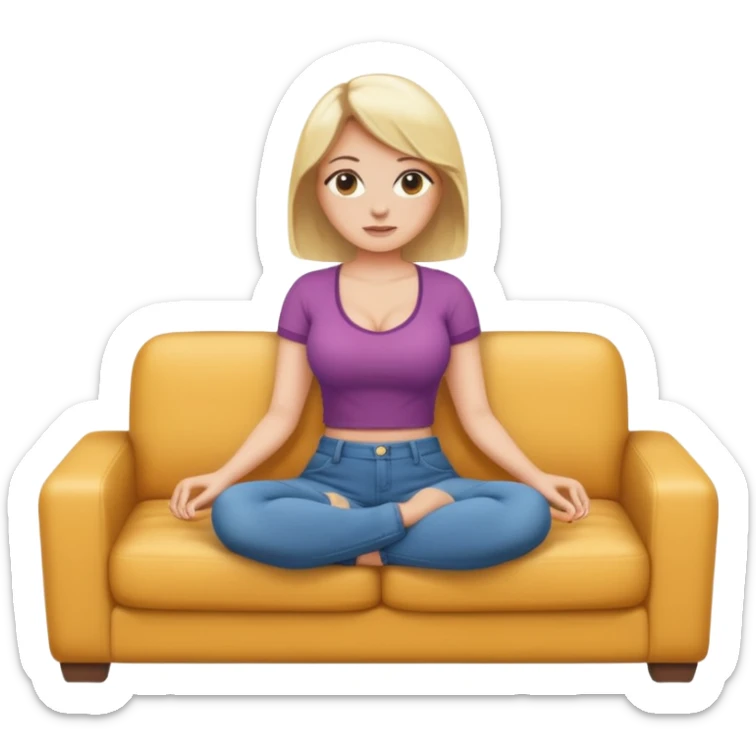 fullbody busty blonde woman sitting on a couch, SFW, emoji style sticker