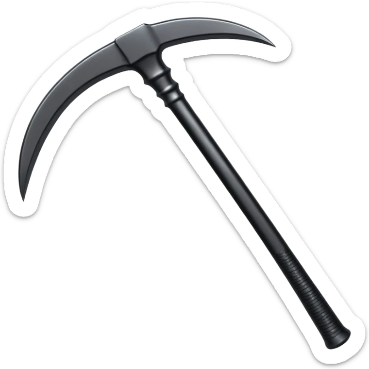 The scythe of the God of Death, a symbol of death, is long and straight, entirely in deep black. sticker