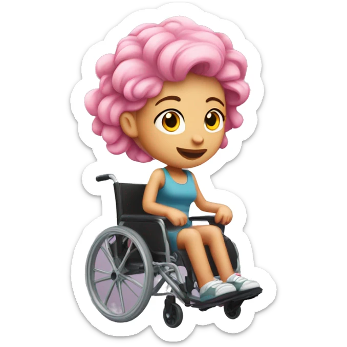 Pink hair girl running on a wheelchair sticker