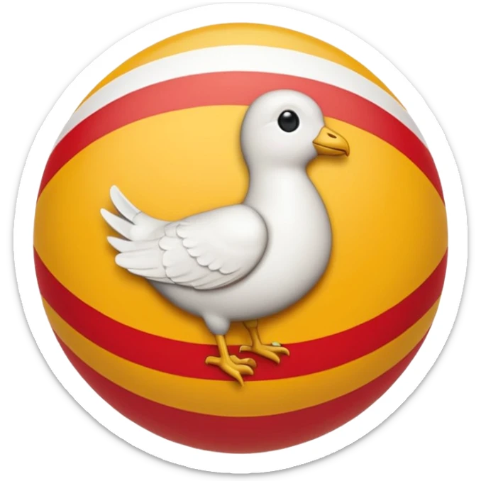 emoji inspired by Industrias Santa Coloma logo, background with Catalan senyera stripes red and yellow, central circle with white dove on golden ball with number 50, golden border, letters around sticker