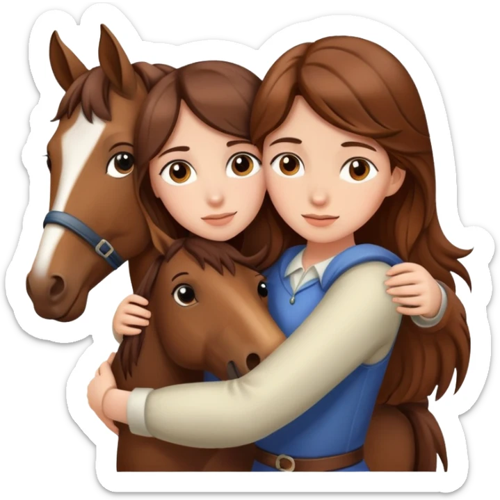 girl with brown hair hugging a horse from far away sticker