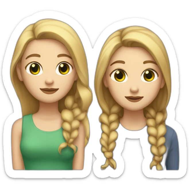 lesbian couple (1st white girl with green eyes and light brown long hair with a fish face , 2nd white girl with dark blue hairs  ponytail) sticker