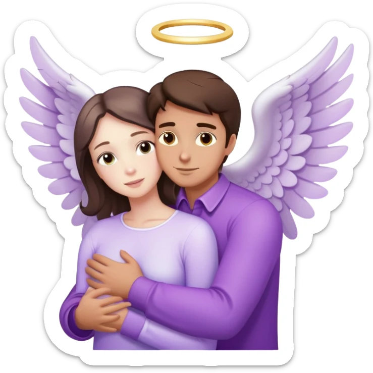 White brunette man human ray of light hugging a pastel purple woman angel sticker
