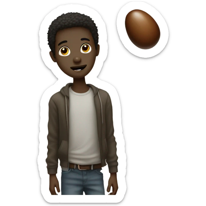 Stick figure drawing of a boy but instead of a head he has a giant bean  sticker