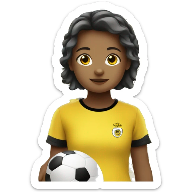 niña jugando al fútbol com camiseta de rayas amarillas y negras sticker