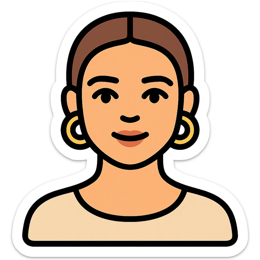 girl with clear skin, bright eyes, healthy hair, clean girl look, slicked-back hair, gold hoops, dewy makeup, neutral tones sticker