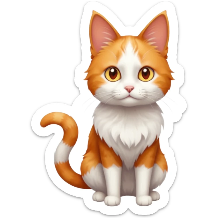 full body of tiny + skinny ginger and white cat with deep orange eyes and triangular shaped face sticker