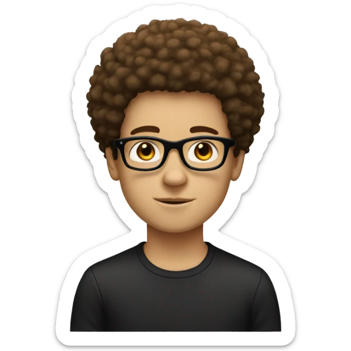 a white boy with afro hair and black glasses. make the hair a light brown sticker