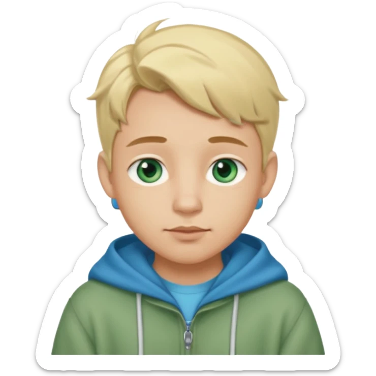 Haz un emoji con estas características: Hombre
Ojos Azules verdosos
Nariz bonita 
Labios medio gordos peor no mucho
Orejas bonitas
Rubio
Ropa Oversize sticker