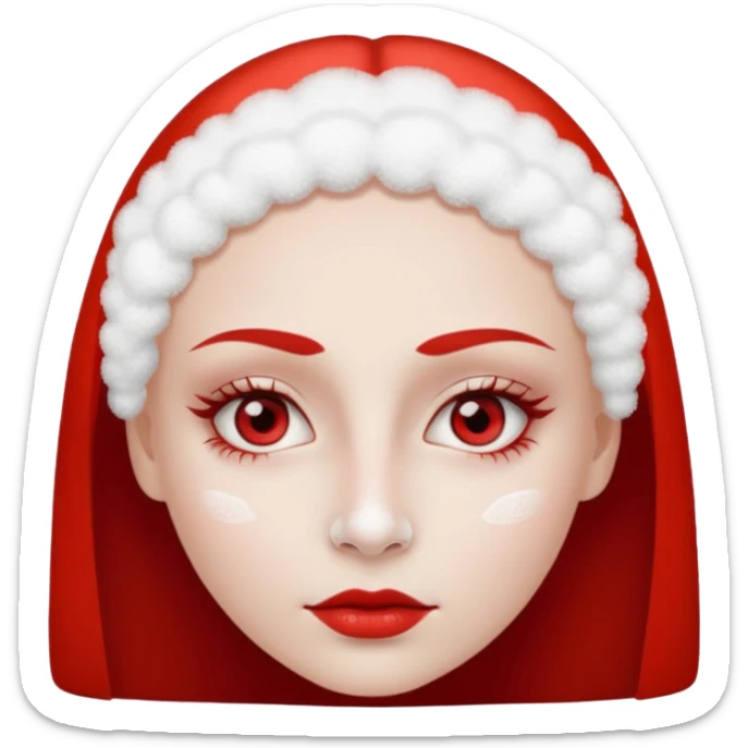 woman with white powder under her nose, wide red eyes, minimal details, iOS emoji style, no background sticker