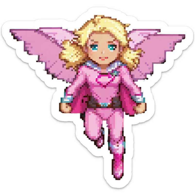 superhero girl with blonde hair and pink outfit flying sticker
