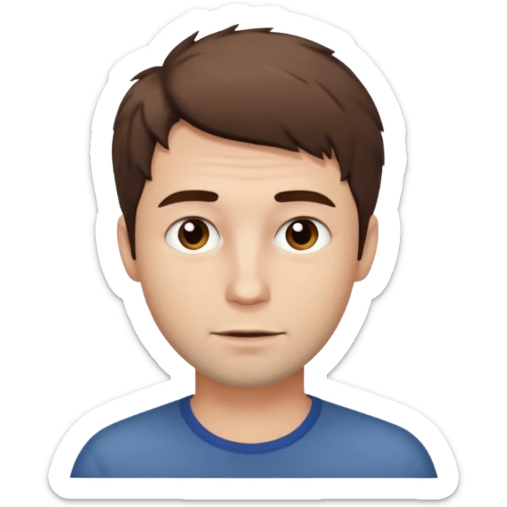 Create an emoji of a man with white skin and short brown but slightly messy hair sticker