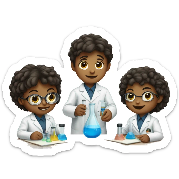 A pair of child scientists in the middle of an experiment (one girl and one boy) sticker