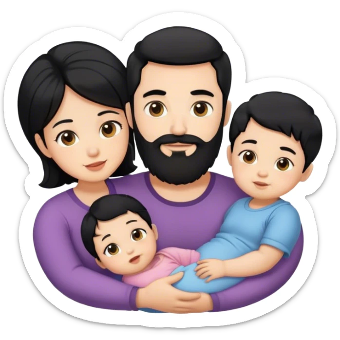 Family 4 person with black hair 1 eldest son 1 baby girl 1 father with beard 1 mother sticker