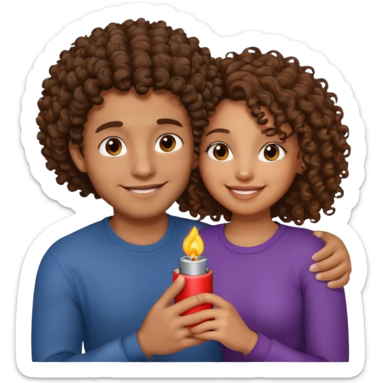 cuddling couple, male with lighter skin , brownskin girl with curly hair sticker