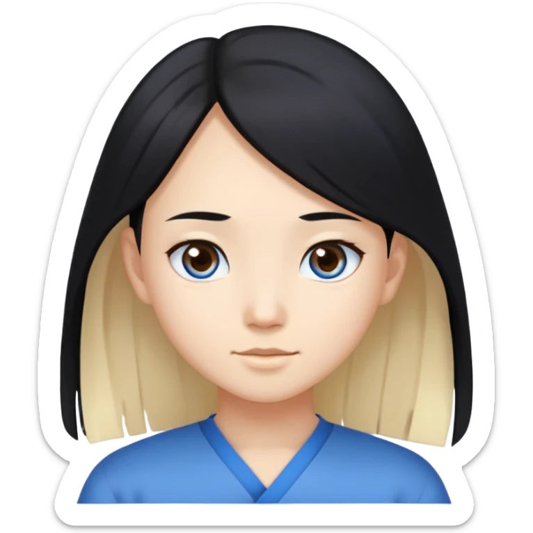 Asian girl with long black hair and brown eyes. White boy with short blonde hair and blue eyes.  sticker