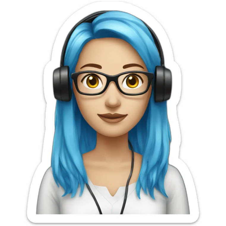 woman with blue dyed hair, telemarketing attendant, wearing black headsets sticker