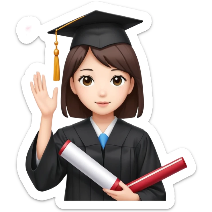 Japanese high school girl in graduation ceremony with diploma and sakura petals sticker