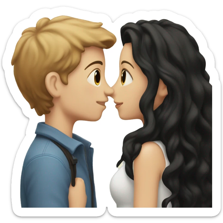 White boy with short light brown hair couple kiss white girl with long black hair sticker
