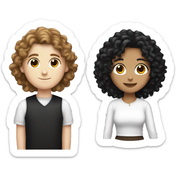 white boy with brown hair and white girl with long black curly hair sticker