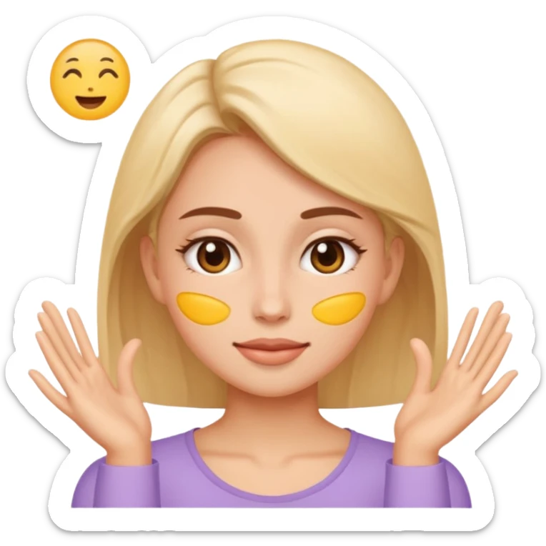 woman doing gentle facial exercises, emoji style, healthy skin, pastel background sticker