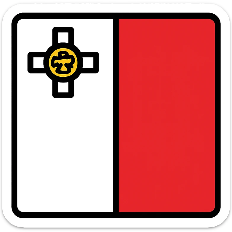 national flag of Malta, white and red vertical halves, George Cross in the top left, minimal vector style sticker