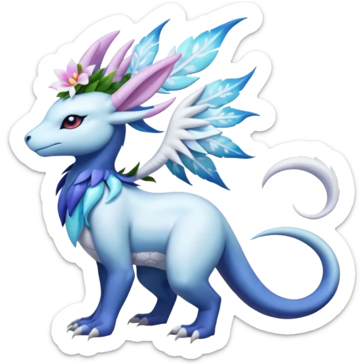 Shiny Glossy Pastel Light Divine Reptilian Beautiful Floral Snowy Pretty Absol-Amaura-Suicune-Cobalion-fusion, full body sticker