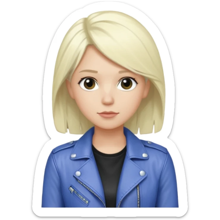 Emily Armstrong, Rock Singer (b.1986) with platinum blonde hair, periwinkle shirt sticker