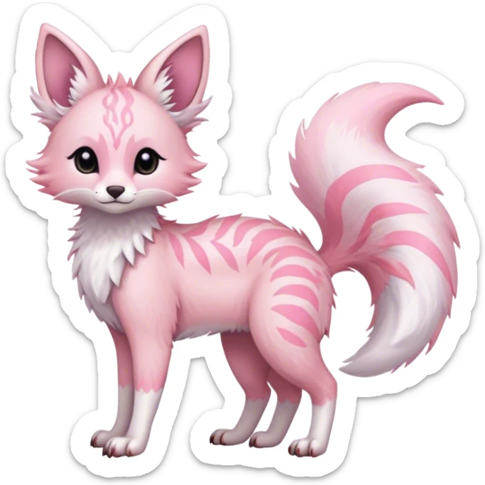 Feral Rare Fantasy cute pastel pink Vernid-Trico-species by LiLaiRa, markings, tufted ears, full body sticker