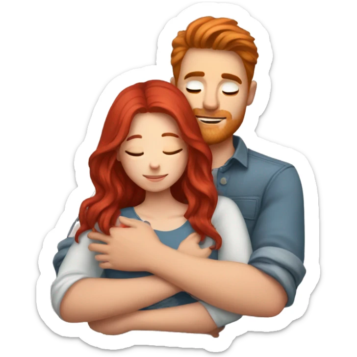 Cherry red hair girl hugs her brown haired boyfriend  sticker