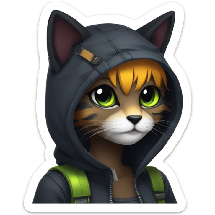 Edgy Shy Anthro cool pretty colorful dark cat-fursona techwear sticker